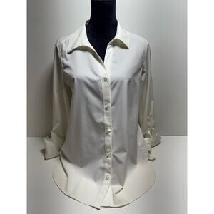 Calvin Klein Women’s Button Front White Shirt Office Career Minimalist Sz L